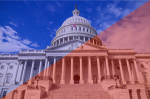 US Capitol building with blue and red filtering