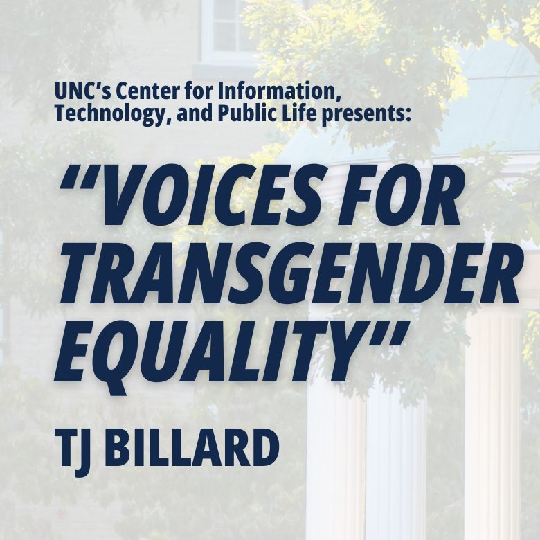 "Voices for Transgender Equality" transposed over a photo of the Well in Chapel Hill.